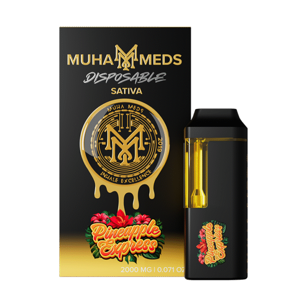 Muha Meds 2000 mg Disposable THC Vape UK – sleek black-and-gold design - Image 2